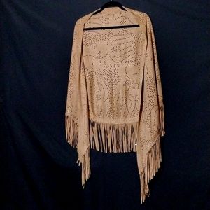 NWOT Macchia di Ruggine Brown Soft Suede Style Fringed and Studded Shawl OSFM